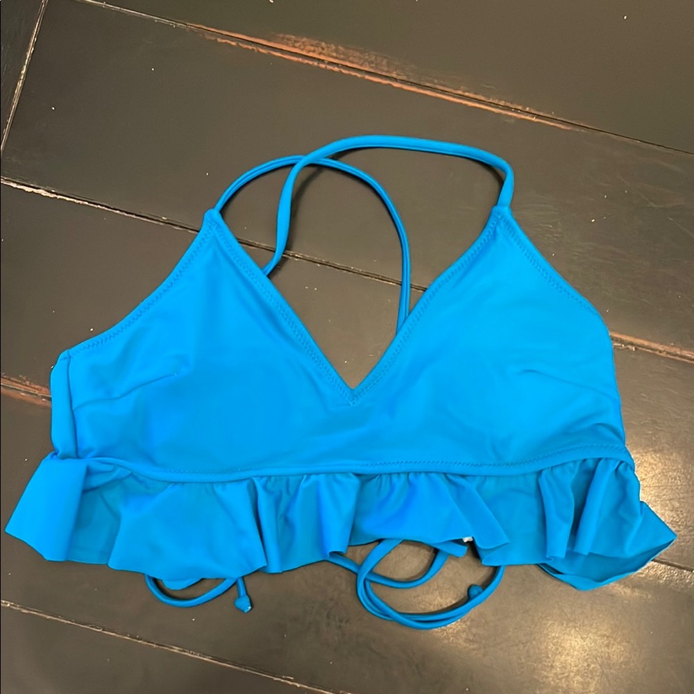 Turquoise Blue Halter Bikini with Ruffle Detail